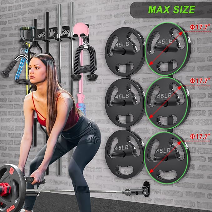 Kipika Weight Plate Storage Rack - Wall Mounted Weight Plate Holder with Durable Steel Construction Organizer for Olympic Plates, 1000lb Capacity, Space-Saving for Home Gym