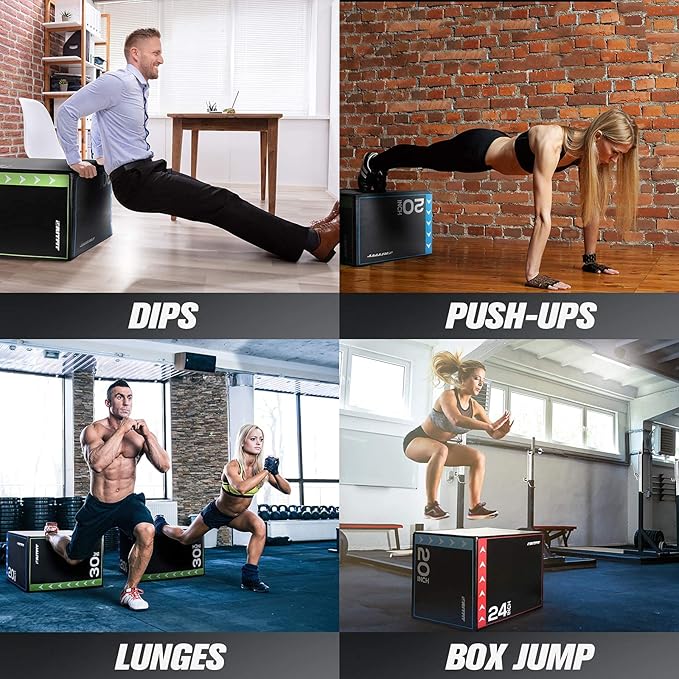 RitFit 3 in 1 Extra Firm Soft Plyo Box Foam Plyometric Box-30”x24”x20”-20"x18"x16" Heavy Duty High Density Foam Jumping Box 3 Sizes with PVC Cover,Platform for Home Gym Fitness, 440lb Weight Capacity