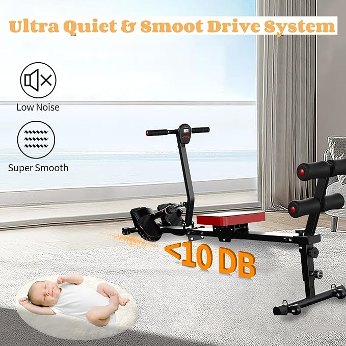 NAYSAYE Rowing Machine with LCD Display, Adjustable Resistance, Foldable Design, and [265-300] LBS Capacity for Home/Office Use