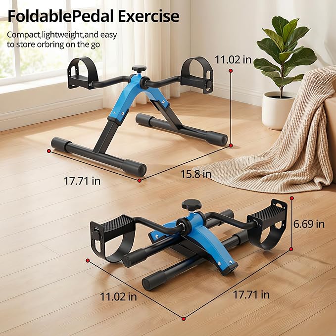 Folding Pedal Exerciser Mini Exercise Bike Under Desk Bike Pedal Exerciser for Arms and Legs Cardio Workout, Portable Desk Bike Peddler Machine for Sedentary Officer & Seniors