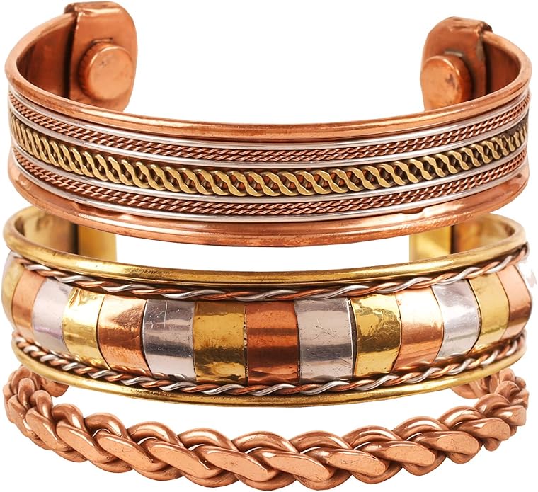 Touchstone copper bracelets | gift for men women |adjustable 100% pure solid real magnetic jewelry | handmade bracelet set combo | rope braided tibetan bangles.
