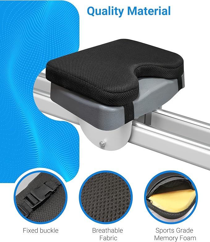 Rowing Machine Seat Cushion, MERACH Rower Seat Cushion, 2 Strap Fixation, Custom Memory Foam, Washable Cover, Ideal for Concept2 and Other Rowing Machines - Rower Accessories and Seat Pad