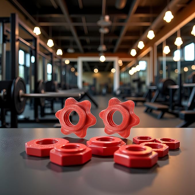2Pcs Red Dumbbell Hex Nut 25mm Barbell Bar Hexagon Nuts Spin-Lock Collars for 1 Inch Standard Barbells Bar Collar Screw Exercise Collars Weights and Accessories Strength Training Equipment Weight Clip