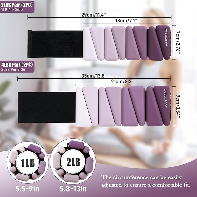 Ankle Weights for Women Wrist Weights Set of 2 (1 lb/2 lb Each) Adjustable Arm Leg Weight for Womens Men Suitable for Walking Swimming Running Pilates Yoga Gym