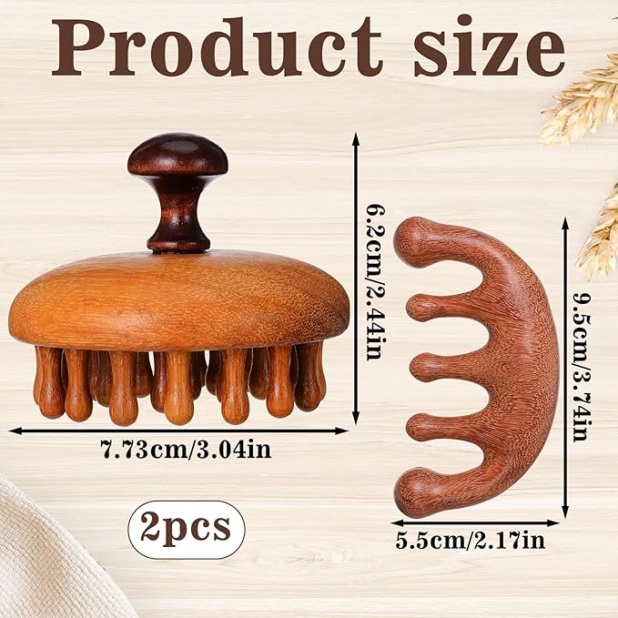 2 Pack Wooden Scalp Massager Comb Wooden Hair Brush Head Gua Sha Brush Hair Scrubber Portable Handheld Hairs Growth Tool for Women Men Hairs Growth Stress Relief Spa