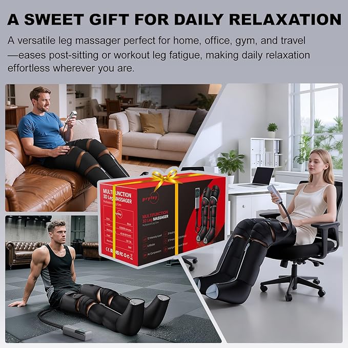 Leg Massager with Heat and Compression, Foot Massager for Circulation and Pain Relief, 3 Timers, 12 Intensity, 6 Modes,3 Heating with Knee Massager,Mother's Day Gifts for Man Woman,Black