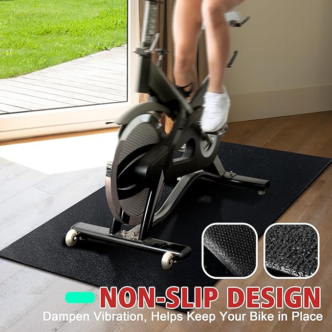Bike Mat | 6mm Thickness, 30" X 60" Exercise Mats for Treadmill, Rowing Machine, Non-Slip Exercise Equipment Mat for Stationary Spin Bike, Home Gym Workout, Under Mat Protect Hardwood Floor & Carpet