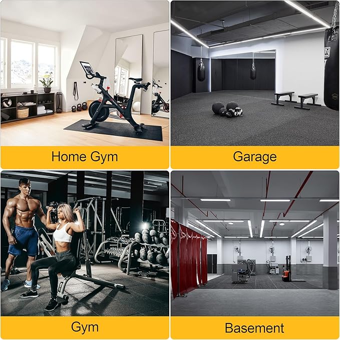 Nisorpa 1" Thick Rubber Exercise Equipment Mats, Anti-Vibration Pads 20" x 20'', Sound Absorbing Mat, Gym Floor Tiles Non-Slip, with 12 Pcs Buckles for Fixing, for Fitness Equipment (4 Pcs)