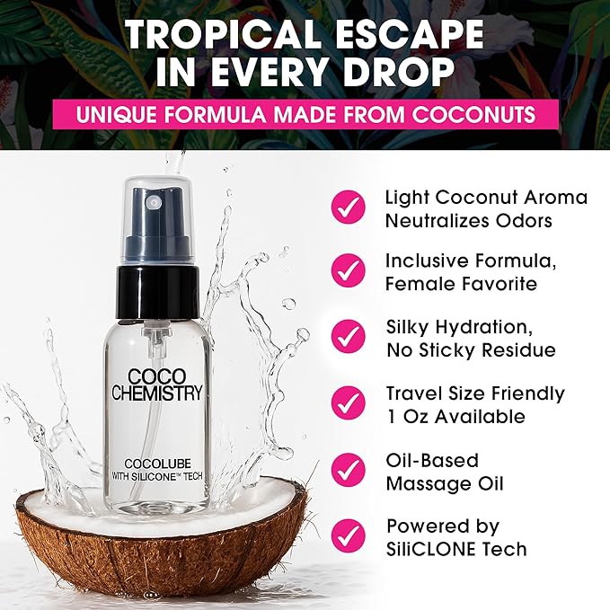 Cocolube Spray - 1oz Coconut Oil Hydrating Body and Massage Oil with SiliCLONE Technology, Lightweight, Non-Greasy Moisturizer for Skin and Hair, Silicone-Free, Travel Size, Ultimate and Comfort