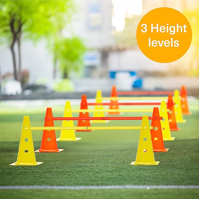 Bramble - Speed Agility Training Hurdles Set with 3 Height Levels, 12 Cones 15" & 6 Training Poles 40", Exercise Jumping Hurdles for Kids, Football Agility Poles, Dog Training Agility Equipment