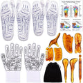 16 Pcs Reflexology Socks and Gloves with Tools Foot Reflexology Socks with Acupressure Gloves & 8 Pcs Massage Point Tools Foot Relief Acupressure Massager Set for Women and Men(Amber)