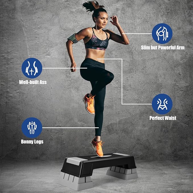 Aerobic Step Platform for Exercise w/Risers, Workout Step Height Adjustable 5"-7"-9", Fitness Step 450lbs Capacity, Non-slip Exercise Step Deck for Home/Gym