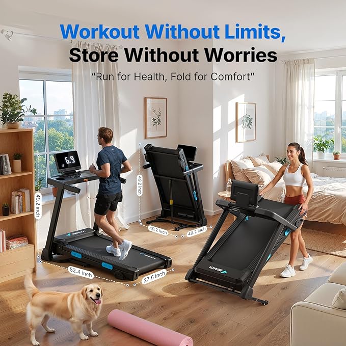 MERACH Incline Treadmill with Incline 6%-15%, 7-Layer Belt 300LBS Capacity Tredmill Foldable Handle Running Treadmills for Home, 0.5-7.5MPH 3.0HP Incline Folding Treadmill LED with APP Threadmill