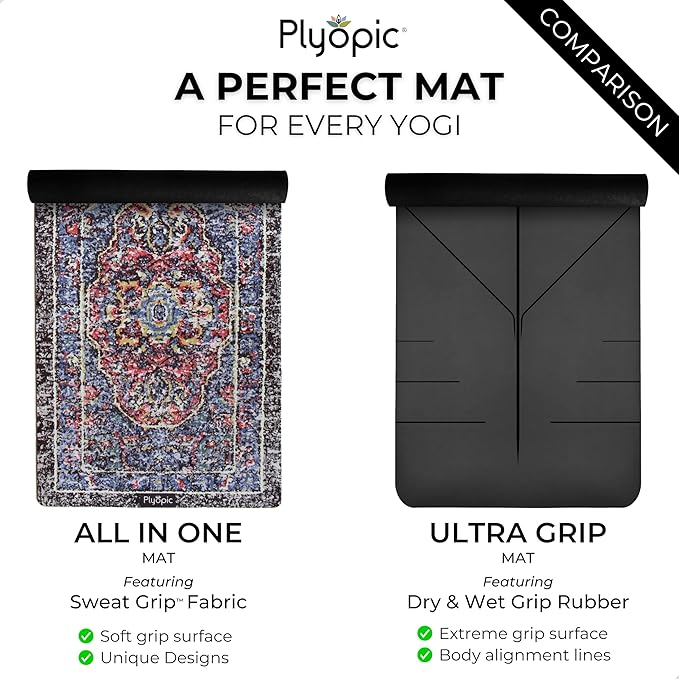 Plyopic. All In One Yoga Mat | Luxury Sweat-Grip Mat/Towel Combo | Ideal for Yoga, Hot Yoga, Bikram, Pilates, Workout & Exercise | Eco-Friendly Natural Rubber