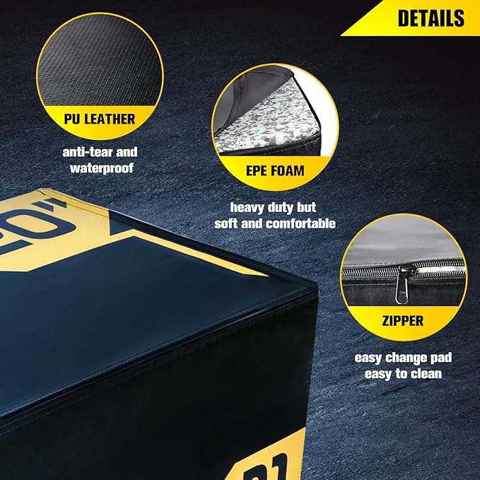 ToughFit Plyo Box - 3 in 1 Foam Plyometric Box - Jump Box for MMA, Crossfit - Adjustment Height Plyometric Jump Box for Home Gym - PVC Cover Platform & High-Density Workout Box