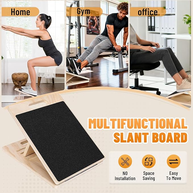 Adjustable Slant Board for Calf Stretching，Calf Stretch Incline Plate for Exercise, Squats and Physical Therapy，Foot and Ankle Physical Therapy & Leg Stretching & Tool for Back and Leg Pain Relief