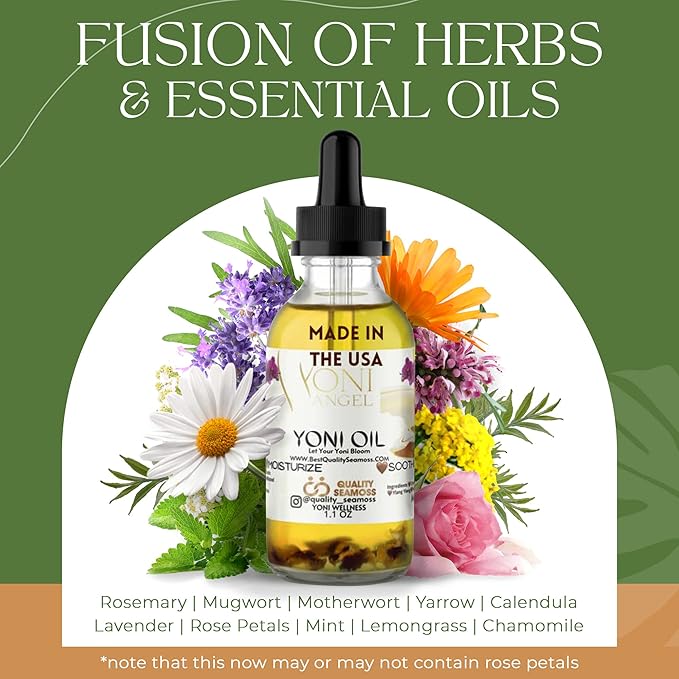 USA Made Yoni Oil, Restores pH Balance, Relieves Drynesss Mint Fresh Feminine Care Oil, Reduces Odor, All Natural, Herbal Yoni Blend Tea Tree, Mint, Lemongrass, Jasmine & Chamomile