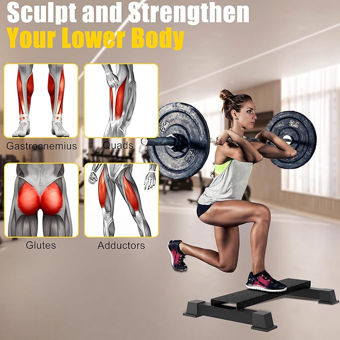 Calf Raise Block, Heavy-Duty Steel Calf Trainer, Multifunctional Standing Calf Workout Bar for Stretching, Squat, Foot Flexibility, Anti-Slip Solid Platform for Home Gym (Straight Board)