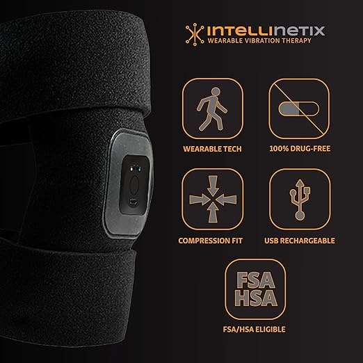Brownmed - Intellinetix Knee/Elbow Therapy Wrap - Active Wrap for Elbows & Knees that Offers Massage - Elbow & Knee Compression Sleeve with Wearable Massager - Premium Knee & Elbow Support