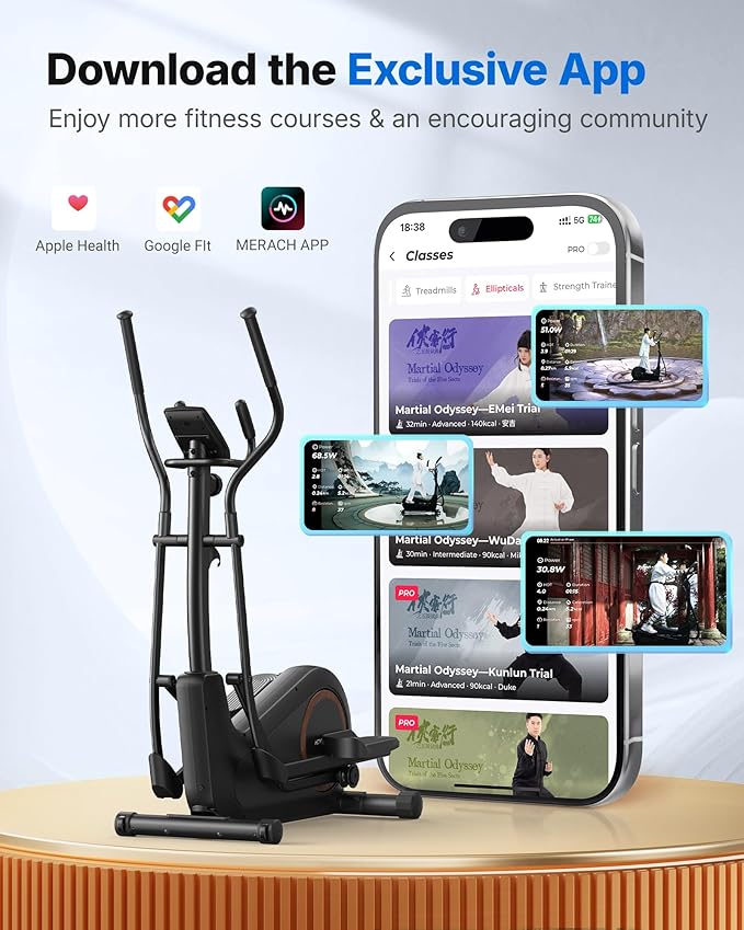 Merach Elliptical Machine, Elliptical Exercise Machine for Home with Hyper-Quiet Magnetic Drive System, Elliptical Training Machines with16.5-19IN Stride, Automatic Resistance, 400lbs Capacity