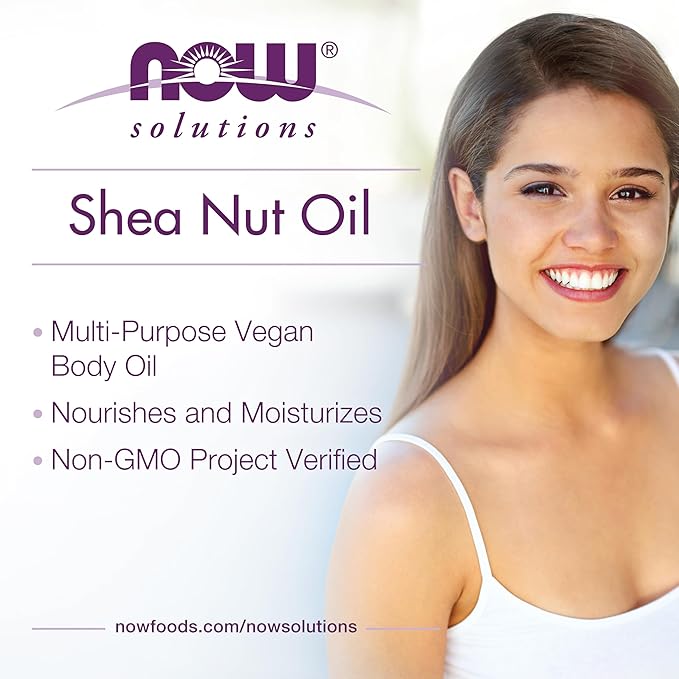 NOW Foods Solutions, Shea Nut Oil, Multi-Purpose Intense Moisturizing Oil for Skin, Scalp and Hair, 4-Ounce