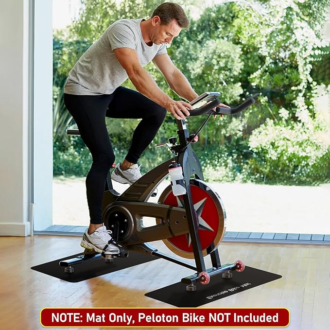 TOBWOLF 2PCS Non-Slip Mat Compatible with Peloton Bike, Concept 2 Rowing Machine, Exercise Bike Mat, Mat Protect Hardwood Floor Carpet for Home Gym, Workout Mat for Bike Trainer, Stationary Spin Bike