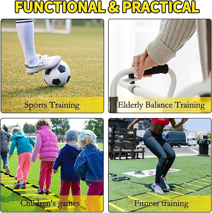 Agility Ladder Speed Training Equipment 16FT 12 Rung Footwork Sports Agility Speed Ladder for Football Basketball Baseball with Carry Bag