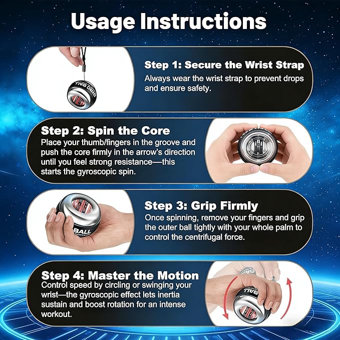Torque ball,2026 Upgraded Wrist Ball Exerciser,Auto-Start Gyroscopic Forearm Exerciser,Hand Strengthening,Resistance,colored lights (No Counter Version,No Screen)