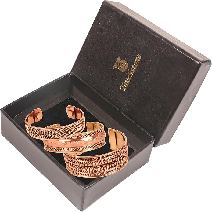 Touchstone copper bracelets | gift for men women |adjustable 100% pure solid real magnetic jewelry | handmade bracelet set combo | rope braided tibetan bangles.