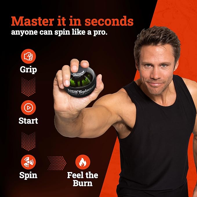 NSD Manual Spring Assisted Start Spinner Gyro Ball – Up to 15,000-18,000 RPM Premium & Durable Hand Strengthener and Wrist Exerciser for Grip Strength Training, Forearm Workout, and Pain Relief