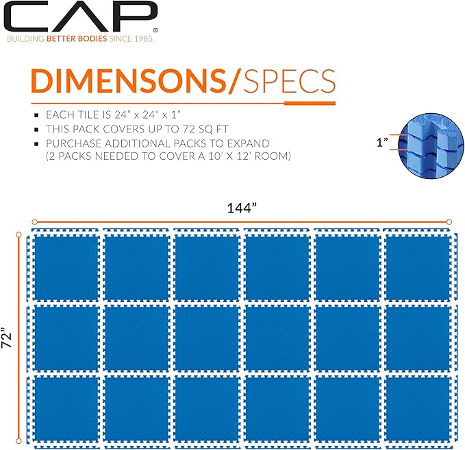 CAP Puzzle Exercise Mats | 1” Thick EVA Interlocking Foam Tiles for Home Gym Flooring | Multiple Options