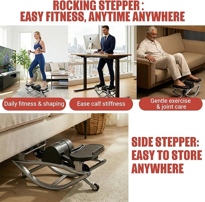 Rock Stepper for Exercise at Home, Rocking Stepper Side to Side with Resistance Bands & Digital Display, 300 LBS Capacity Full Body Workout Low-Impact Knee-Friendly Anti-Slip Side Stepper