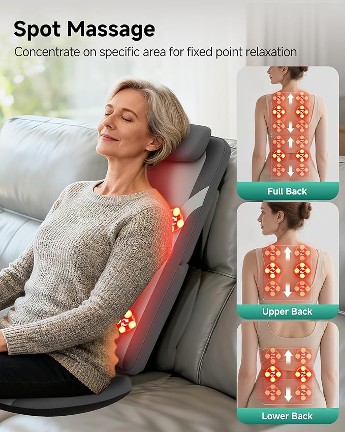 Snailax Gifts for Men Women Chair Back Massager for Full Back Pain Relief Deep Tissue, Vibration Heated Seat Cushion Long Track Dual 3D Shiatsu Rollers, 3 Height Settings Foldable Massage Chair Pad
