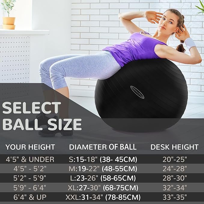 Fitvids Exercise Ball for Fitness, Yoga, Pilates with Quick Pump, Anti-Burst Slip Resistant Balance Ball