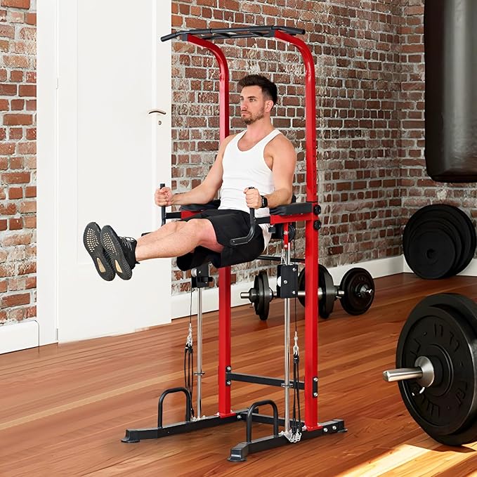 SogesPower Power Tower Dip Station Pull Up Bar for Home Gym Multi-Function Adjustable Height Strength Training Workout Equipment