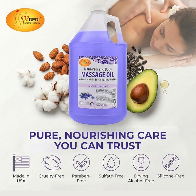 SPA REDI Professional Massage Oil – Expert Body Treatment & Skin Nourishment | Effortless Glide, Uninterrupted Flow for Deeply Therapeutic Sessions, Ensuring Refreshed & Satisfied Clients 128 Oz