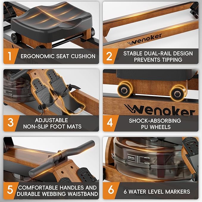 Water Rowing Machines for Home Use, Rower Machine with Smart Electronic Knob,Wooden Row Machine with LCD Monitor & Comfortable Seat, Bluetooth App Compatible for Home Gym Exercise 300 LBS