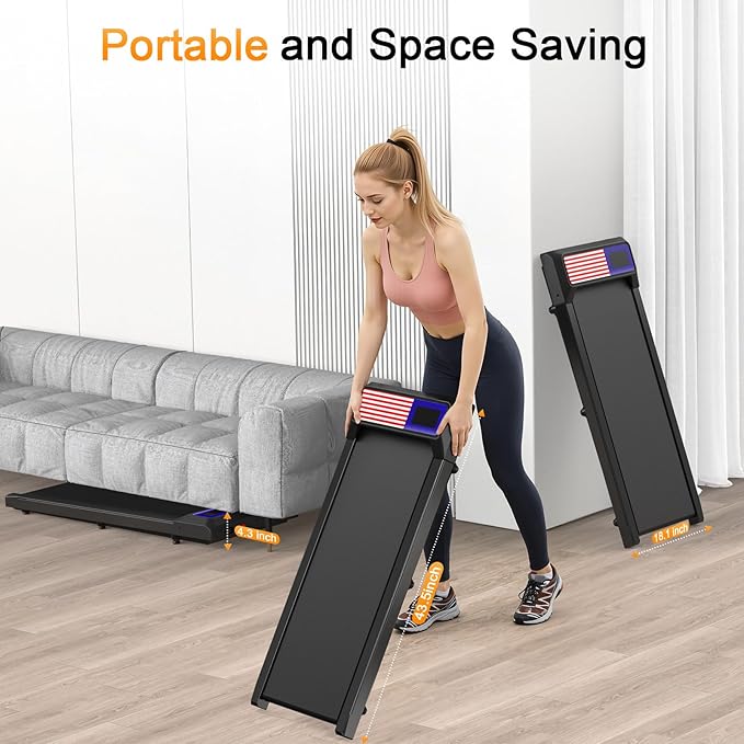 Walking Treadmill Pad with 0-5% Incline, 2.5HP Compact Under Desk Treadmill for Home Office, Quiet Small Walking Mat with App Sync, Remote Control, LED Display
