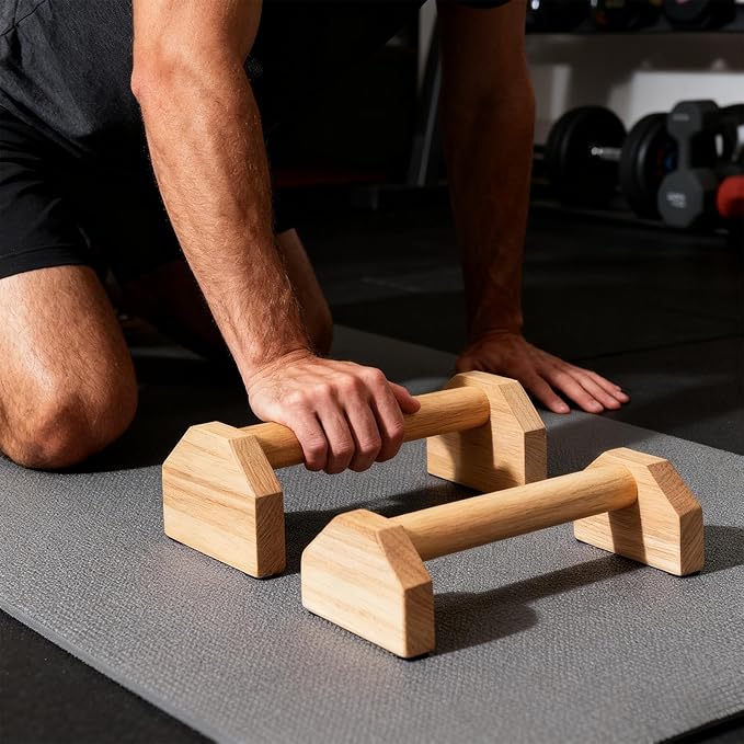 2 Pcs Wooden Push Up Bars Stands with Non-Slip Base, Wooden Calisthenics Equipment for Strength Training, Push Up Stands for Men and Women