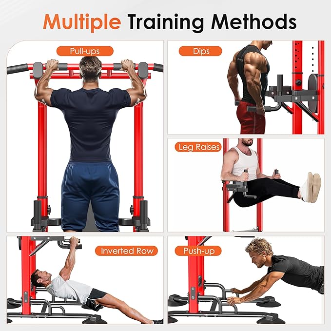 SogesPower Power Tower Pull Up Bar Station, Adjustable Height Pull Up Bar Stand for Home Gym, Multi-Function Pull Up Dip Station Dip Bar Strength Training Workout Equipment