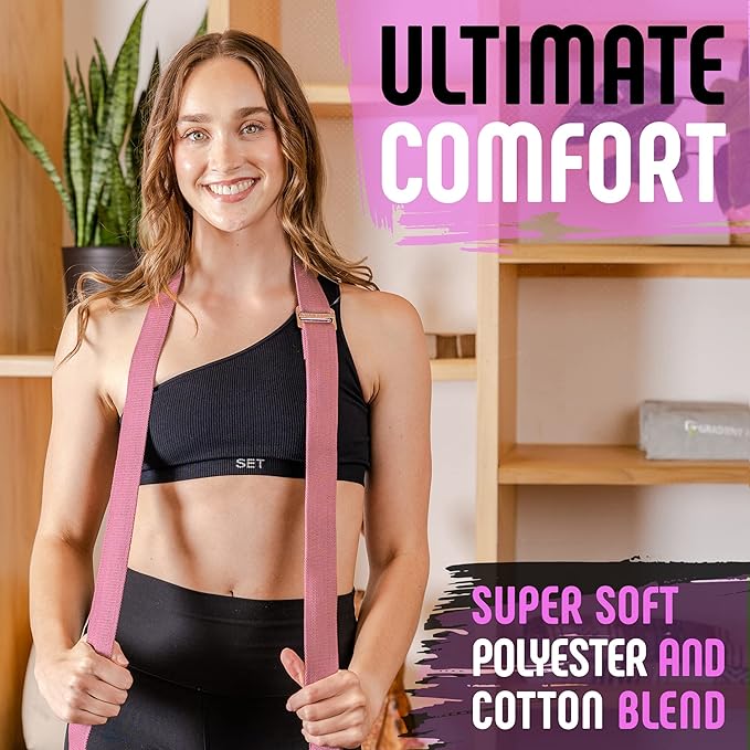 Gradient Fitness Yoga Strap, Friction-Less Easy-Feed Buckle, Super Soft Cotton/Polyester Blend Webbing, Free eGuide. (8 Feet)