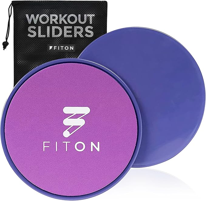 FitOn Core Sliders with Mesh Pouch – Dual-Sided Workout Sliders Disc for Foot Strength, Ab Exercise, Pilates Equipment, Glutes & Yoga – Home Fitness Workout Equipment for Carpet & Hard Floors – Purple