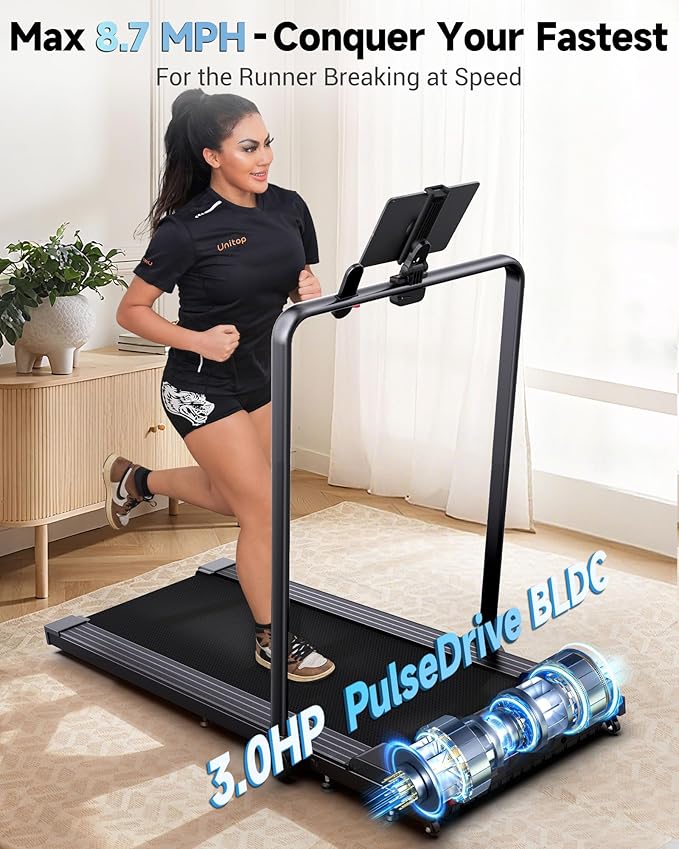 PulseDrive 8.7 MPH Walking Pad Treadmill with BLDC, Fits up to 6' & 47"x16" Super-Long Desk with Handle bar, Compact Under Desk Treadmill for Home Office, Walking Running Machine w/t Remote Control