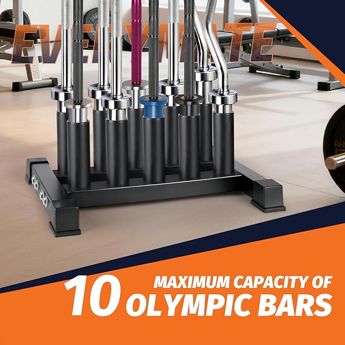 EVERYMATE Vertical Barbell Rack - Heavy-Duty Steel Organizer, Barbell Holder Floor Stand, Fits 2" Olympic Bars with Scratch-Resistant Inserts, Space-Saving for Home/Garage/Commercial Gym