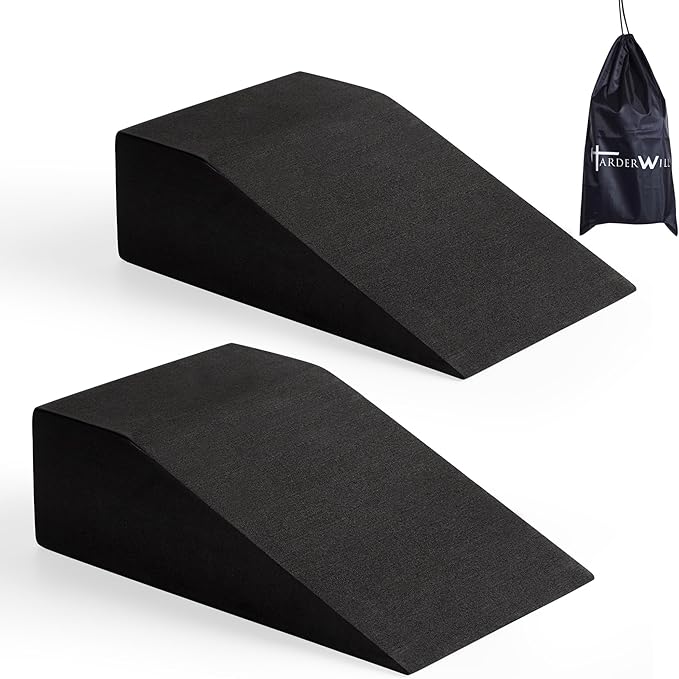 HarderWill Yoga Foam Wedge Blocks (Pair), Calf Raise Block, Calf Stretcher, Yoga Wrist Support, Balance, Pushup, Fitness, Pilates, Heel Stretcher, Squat Wedge with Gym Bag