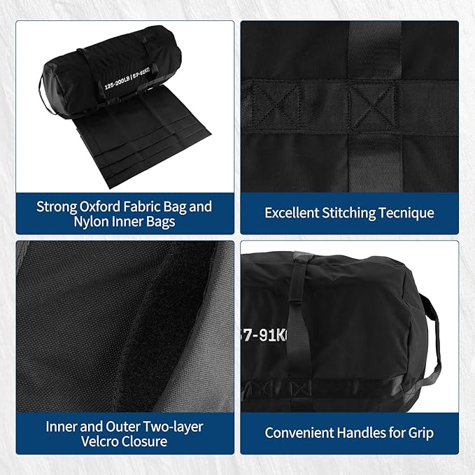 Garvee Sandbag for Fitness Weights Training,5-200 LBS Adjustable Weighted SandBag for Strength Powerlifting Running Home Gym Exercise,Black