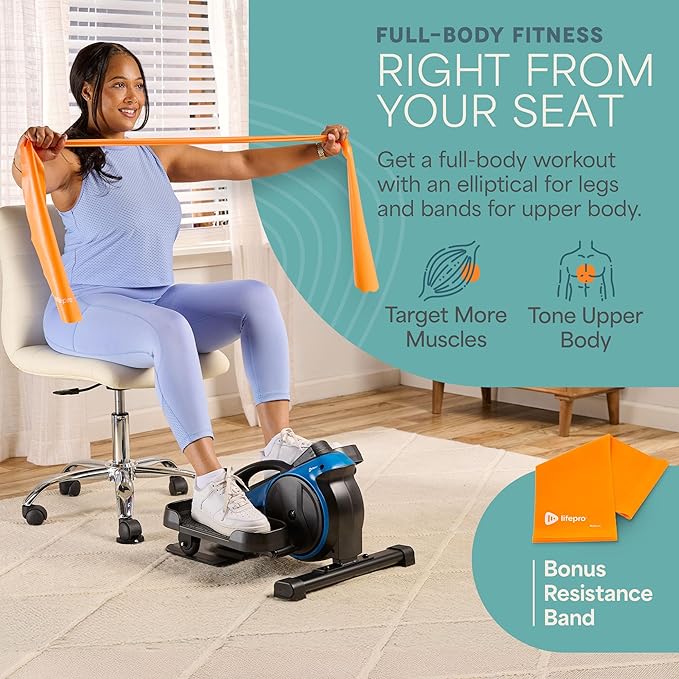Lifepro Portable Under Desk Elliptical Exercise Machine - Motorized Pedal Exerciser for Home Workouts, Muscle Toning, Energy Boost - Mini Foot & Leg Exerciser with Fitness App