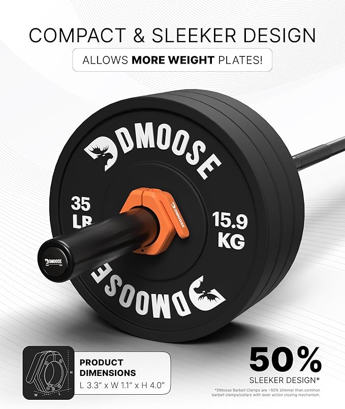 DMoose Fitness Barbell Clips 2 Inch (Pair) - Quick Release Olympic Barbell Clamps & Collars with Anti Slip TPR Grip for Secure Weightlifting and Powerlifting - Weight Clips for Bars at Home or Gym