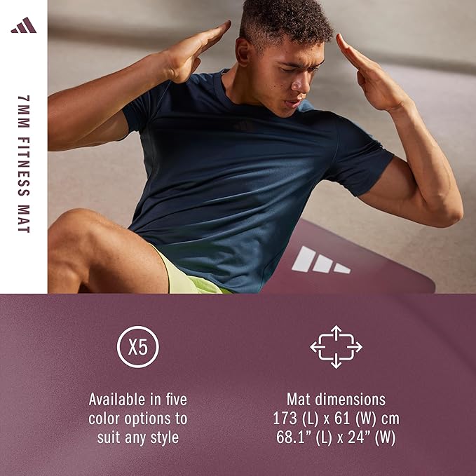 adidas Fitness Mat - Lightweight - Non Slip Yoga Mat, 7mm or 10mm