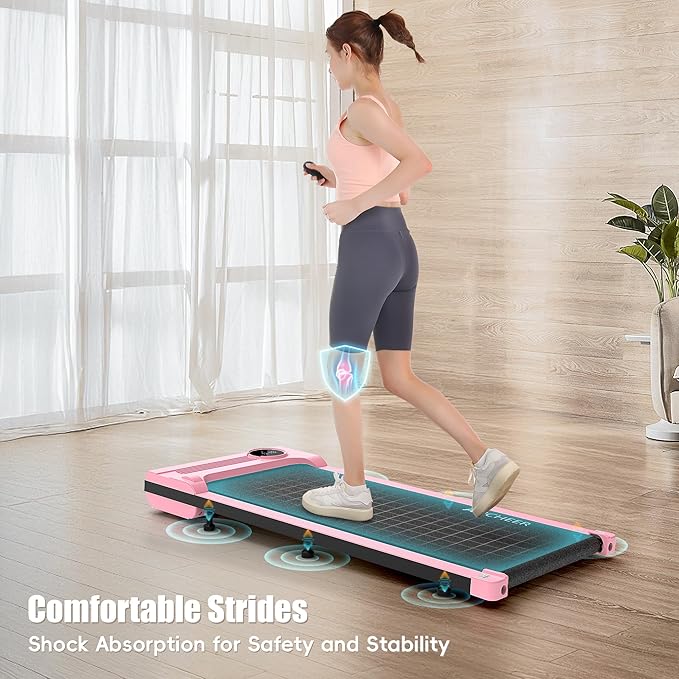 ANCHEER Pink Walking Pad Treadmill - Under Desk Treadmill, 2.5HP Compact Portable Treadmills for Home Small Spaces, Office, Remote Control & LED Display
